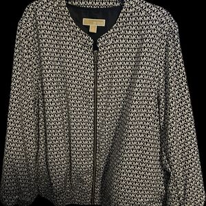 Michael Kors Black and White MK Pattern Bomber Jacket